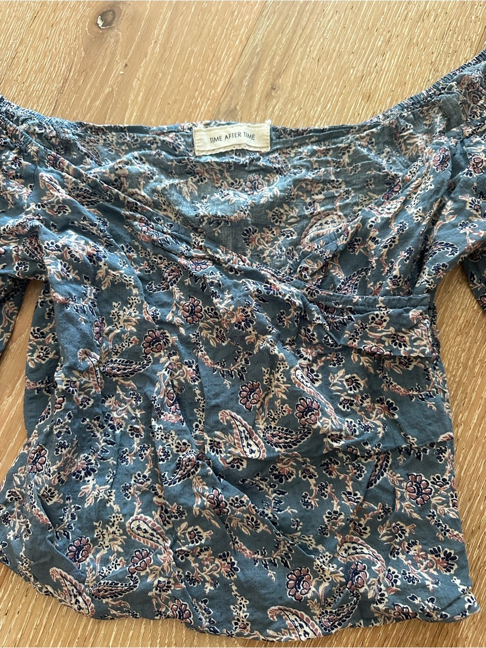 Women's Blue Paisley Off-Shoulder Top